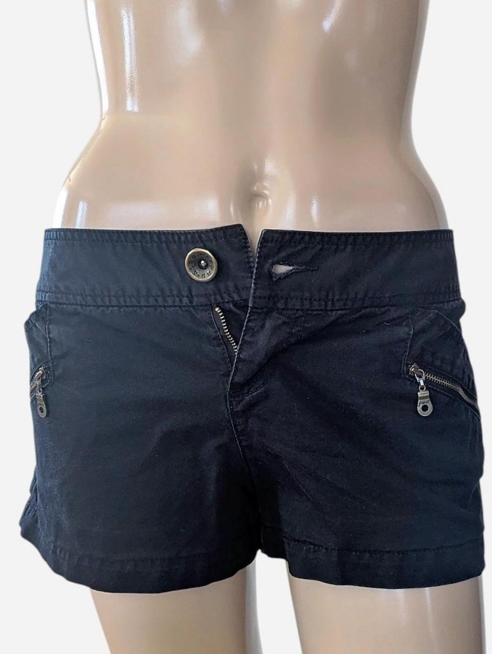 Guess Black Low-Rise Zip Pocket Cotton Shorts